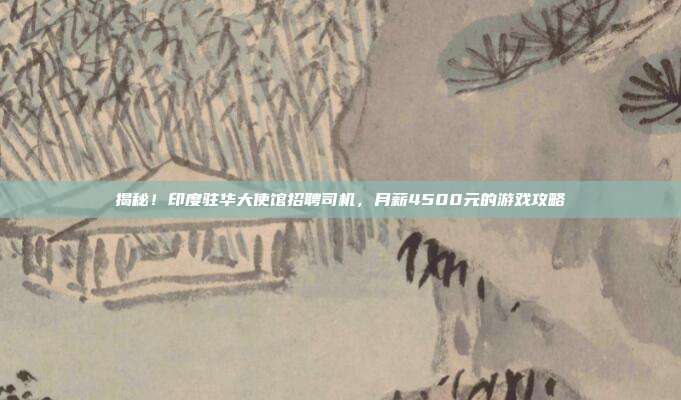揭秘!印度驻华大使馆招聘司机,月薪4500元的游戏攻略-第1张图片-速奇网 揭秘!印度驻华大使馆招聘司机,月薪4500元的游戏攻略-第1张图片-速奇网