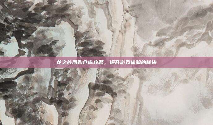 龙之谷团购仓库攻略，提升游戏体验的秘诀-第1张图片-速奇网