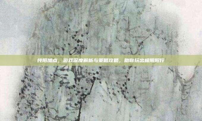 纯阳加点，游戏深度解析与策略攻略，助你玩出极限阳行-第1张图片-速奇网