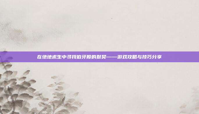 在绝地求生中寻找伯牙般的默契——游戏攻略与技巧分享-第1张图片-速奇网