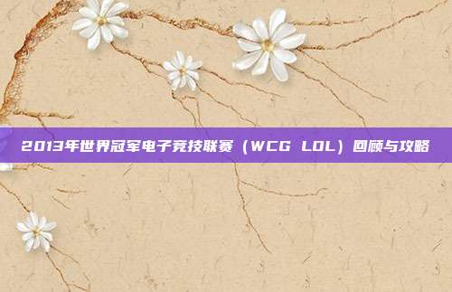 2013年世界冠军电子竞技联赛(WCG LOL)回顾与攻略-第1张图片-速奇网 2013年世界冠军电子竞技联赛(WCG LOL)回顾与攻略-第1张图片-速奇网