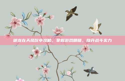 御龙在天凤仪亭攻略,掌握游戏精髓,提升战斗实力-第1张图片-速奇网 御龙在天凤仪亭攻略,掌握游戏精髓,提升战斗实力-第1张图片-速奇网