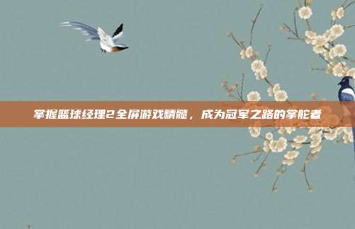 掌握篮球经理2全屏游戏精髓，成为冠军之路的掌舵者-第1张图片-速奇网