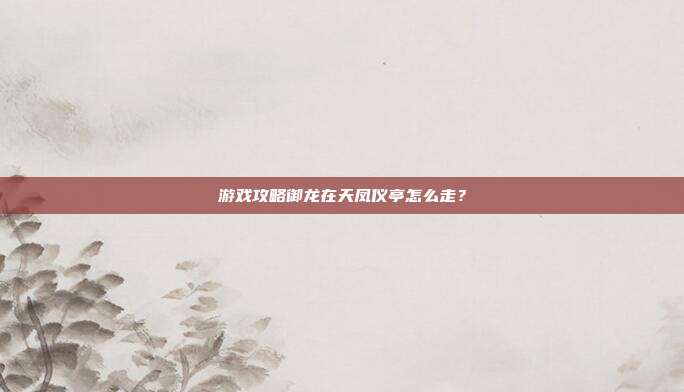 游戏攻略御龙在天凤仪亭怎么走？-第1张图片-速奇网